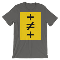 Crosses Not Made Equal Unisex T-Shirt Abyssinian Kiosk Plus Sign Not Equal to Mathematics Yellow Black Bella Canvas Original Art Fashion Cotton Apparel Clothing