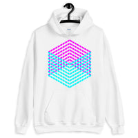 Cyan Magenta Cube Illusion Unisex Hoodie Abyssinian Kiosk 3D Bars Polygon Fashion Cotton Apparel Clothing Gildan Original Art