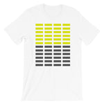 Dark Yellow & Grey Grid Bars Unisex T-Shirt Abyssinian Kiosk Rectangle Bars Spaced Evenly Grid Pattern Fashion Cotton Apparel Clothing Bella Canvas Original Art