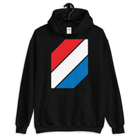 Red White Blue Stripes Unisex Hoodie Abyssinian Kiosk Diagonal Stripes Fashion Cotton Apparel Clothing Gildan Original Art