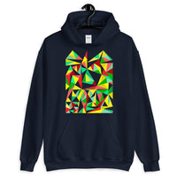 Green Yellow Red Triangles Unisex Hoodie Abyssinian Kiosk Falling Triangles Fashion Cotton Apparel Clothing Gildan Original Art