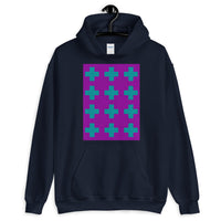 Criss Cross Magenta Cyan Unisex Hoodie Abyssinian Kiosk 12 Small Equal Arm Crosses Christian Gildan Original Art Fashion Cotton Apparel Clothing