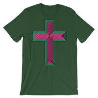 Black Pink Green Maze Cross Unisex T-Shirt Abyssinian Kiosk Christian Jesus Religion Lined Latin Cross Bella Canvas Original Art Fashion Cotton Apparel Clothing