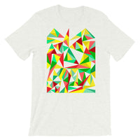 Green Yellow Red Triangles Unisex T-Shirt Abyssinian Kiosk Falling Triangles Fashion Cotton Apparel Clothing Bella Canvas Original Art