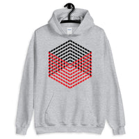 Red Black Cube Illusion Unisex Hoodie Abyssinian Kiosk 3D Bars Polygon Fashion Cotton Apparel Clothing Gildan Original Art