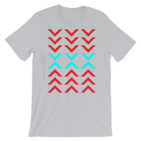 Arrows Down Up Red Cyan Unisex T-Shirt Abyssinian Kiosk Fashion Cotton Apparel Clothing Bella Canvas Original Art