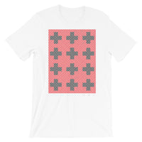 Criss Cross Red Black Unisex T-Shirt Abyssinian Kiosk 12 Small Equal Arm Crosses Christian Bella Canvas Original Art Fashion Cotton Apparel Clothing
