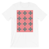 Criss Cross Red Black Unisex T-Shirt Abyssinian Kiosk 12 Small Equal Arm Crosses Christian Bella Canvas Original Art Fashion Cotton Apparel Clothing