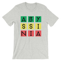 Abyssinia Black Letters in Blocks Unisex T-Shirt Abyssinian Kiosk Green Yellow Red Squares Fashion Cotton Apparel Clothing Bella Canvas Original Art