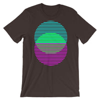 Cyan Green Magenta Lined Circles Unisex T-Shirt Abyssinian Kiosk Joining Circles Fashion Cotton Apparel Clothing Bella Canvas Original Art