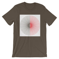 Half Blank Cube Spokes Half Red White BG Unisex T-Shirt Abyssinian Kiosk Squares Bicycle Spokes Background Fashion Cotton Apparel Clothing Bella Canvas Original Art