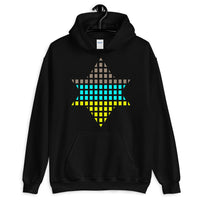 Brown, Cyan, Yellow Lime Boxes Star of David Unisex Hoodie Abyssinian Kiosk Rectangles Jewish Falasha Abyssinia Ethiopia Gildan Original Art Fashion Cotton Apparel Clothing