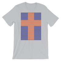 Orange Cross Navy Blue Lines Unisex T-Shirt Abyssinian Kiosk Christian Jesus Religion Lined Latin Cross Bella Canvas Original Art Fashion Cotton Apparel Clothing