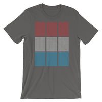 Red White Blue Squares Unisex T-Shirt Grid of Mini Squares Abyssinian Kiosk Fashion Cotton Apparel Clothing Bella Canvas Original Art